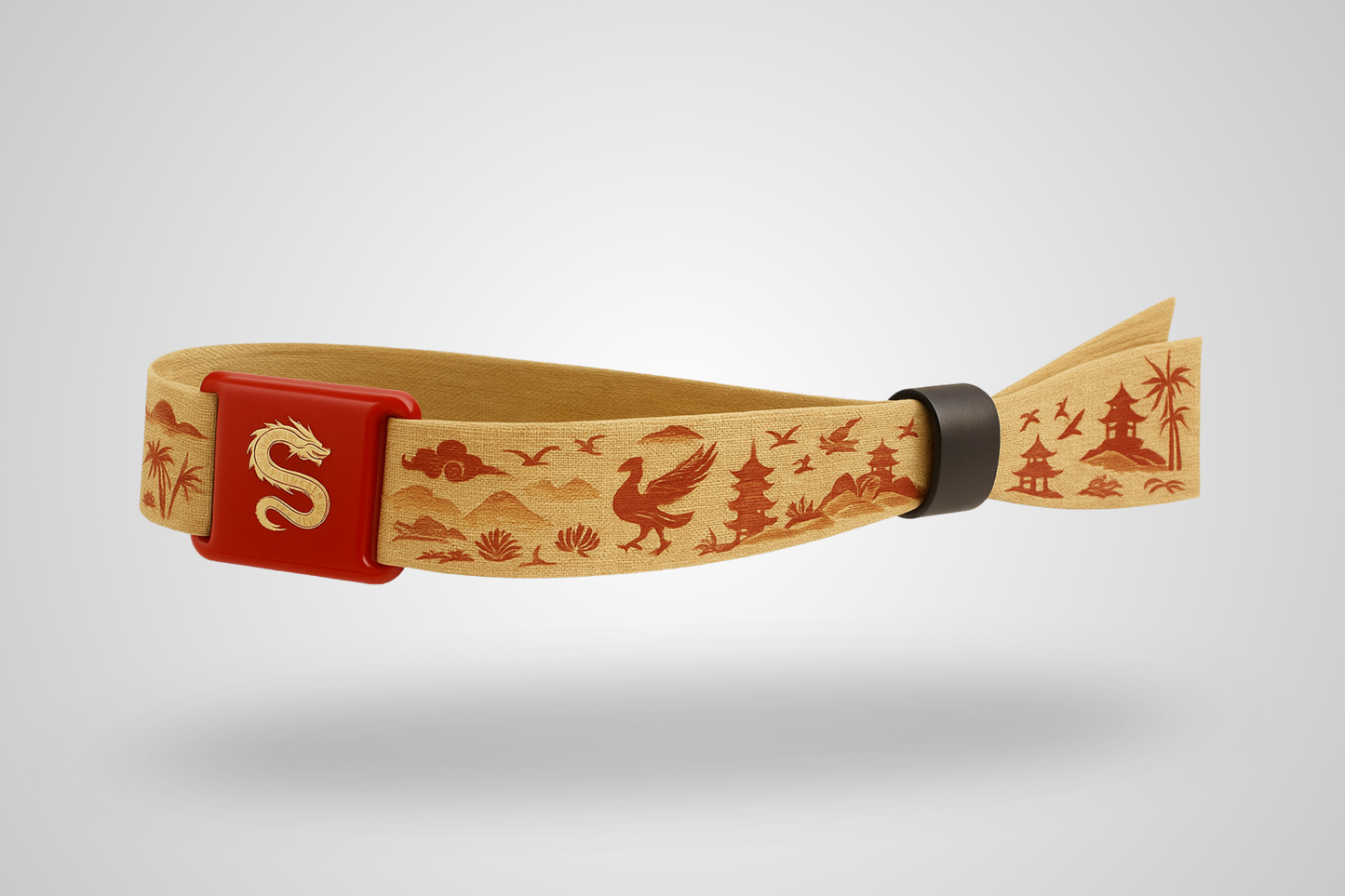 Et foto af et tekstil armbånd med en blød RFID-slider