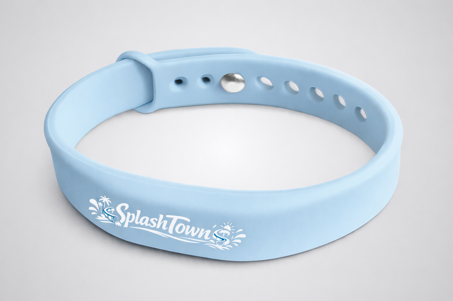 Et foto af et silikonearmbånd med NFC og eget design fra JM Band®