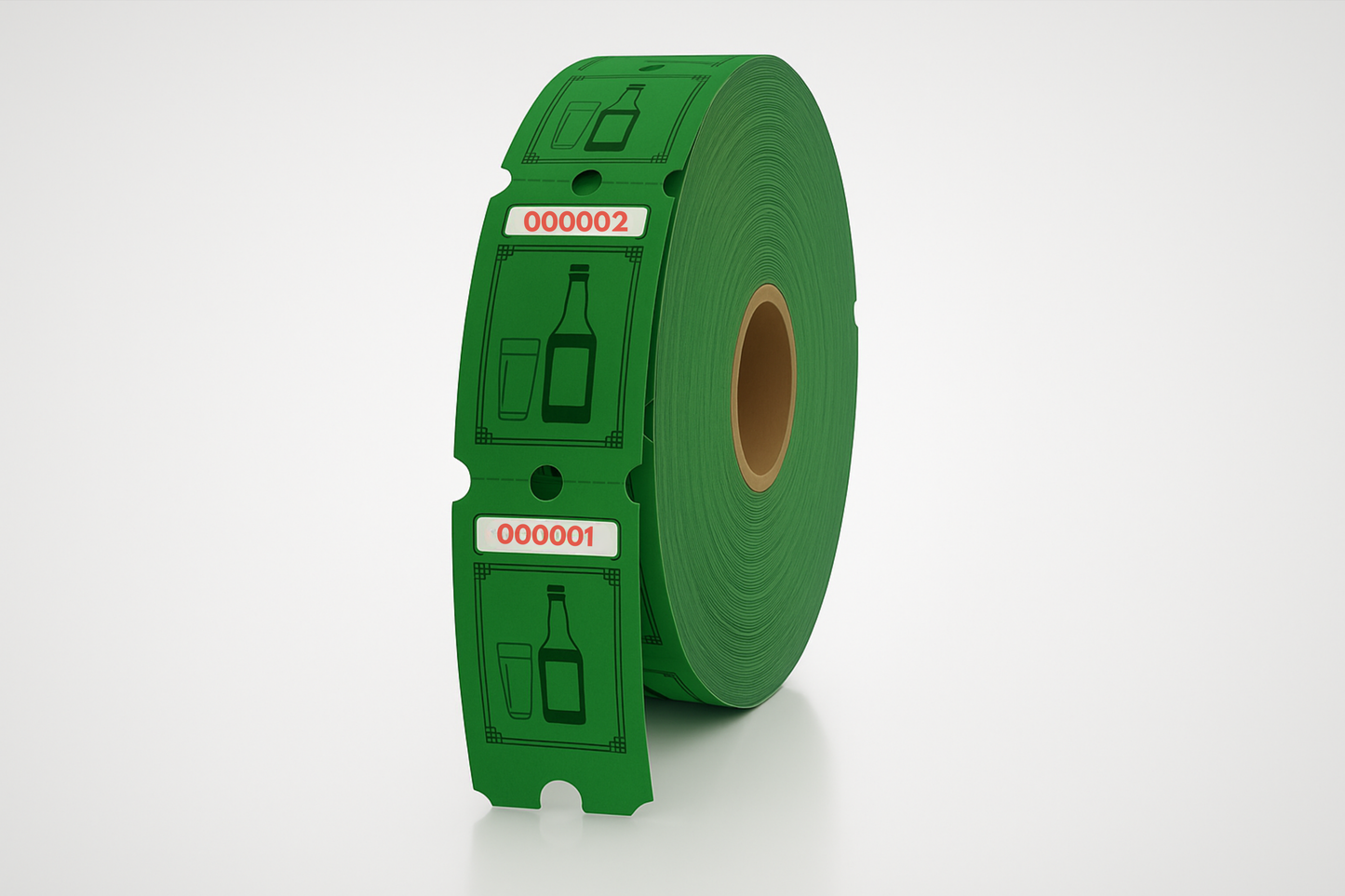 Vandkuponer. Drinksbilletter med motiv af en flaske sodavand (1000stk). Billetter fra JM Band®.