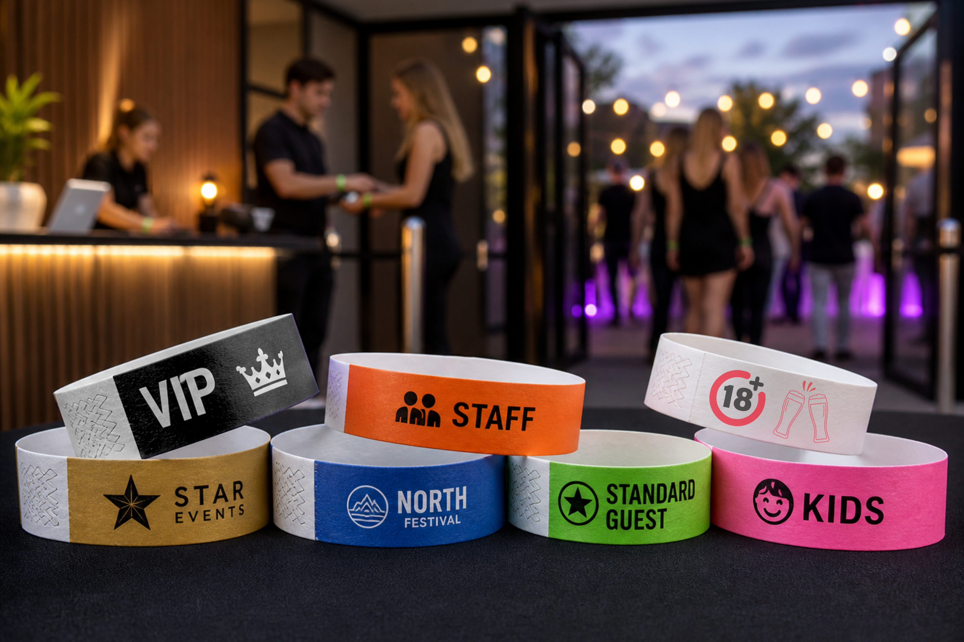 Papirarmbånd til events med logo: adgangskontrol, farver og overblik