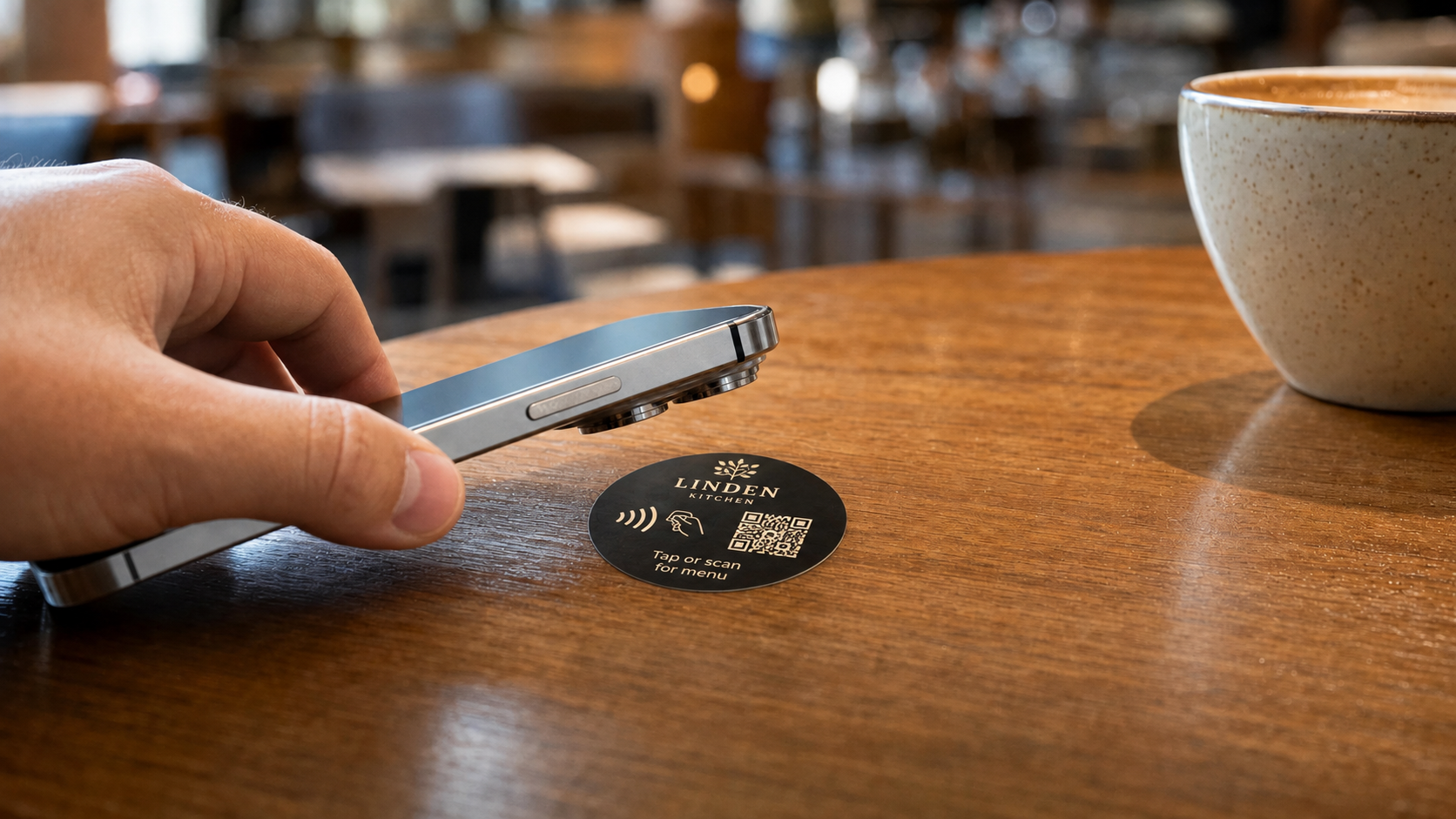 Digitale menukort med NFC stickers i travle frokostcaféer