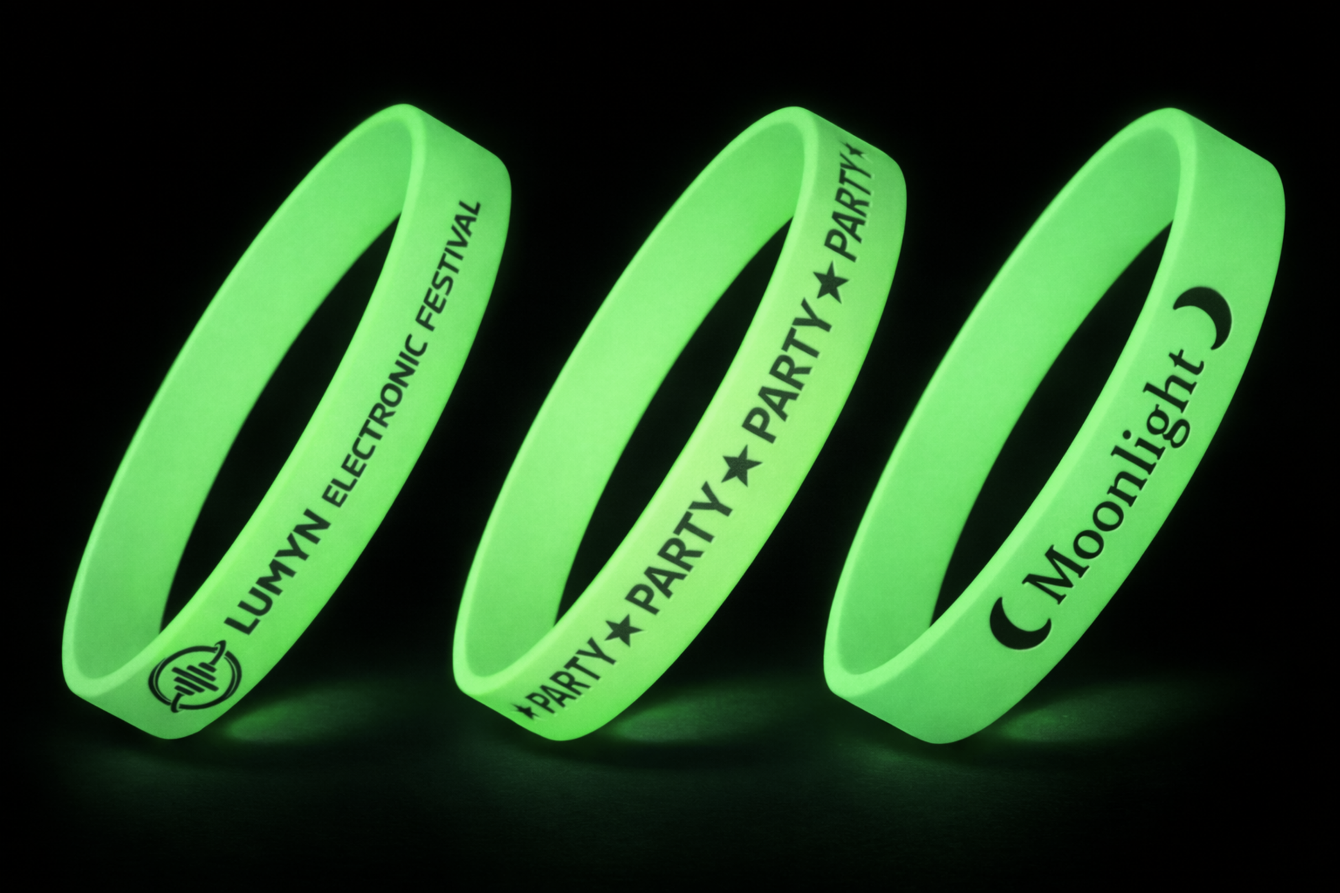Glow in the dark silikonearmbånd med tryk fra JM Band®