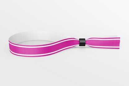 Pink Stofarmbånd med hvide striber på lager. Stofarmbånd fra JM Band®.
