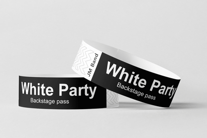 Papirarmbånd med hvidt tryk
